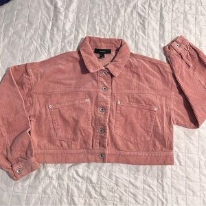 Forever 21 Cropped Boxy Pink collared Jacket Corduroy Trucker Button Up Womens L